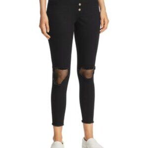 Zeza B by HUE High-Waisted Busted Mesh Knee Denim Skimmer Leggings XS
